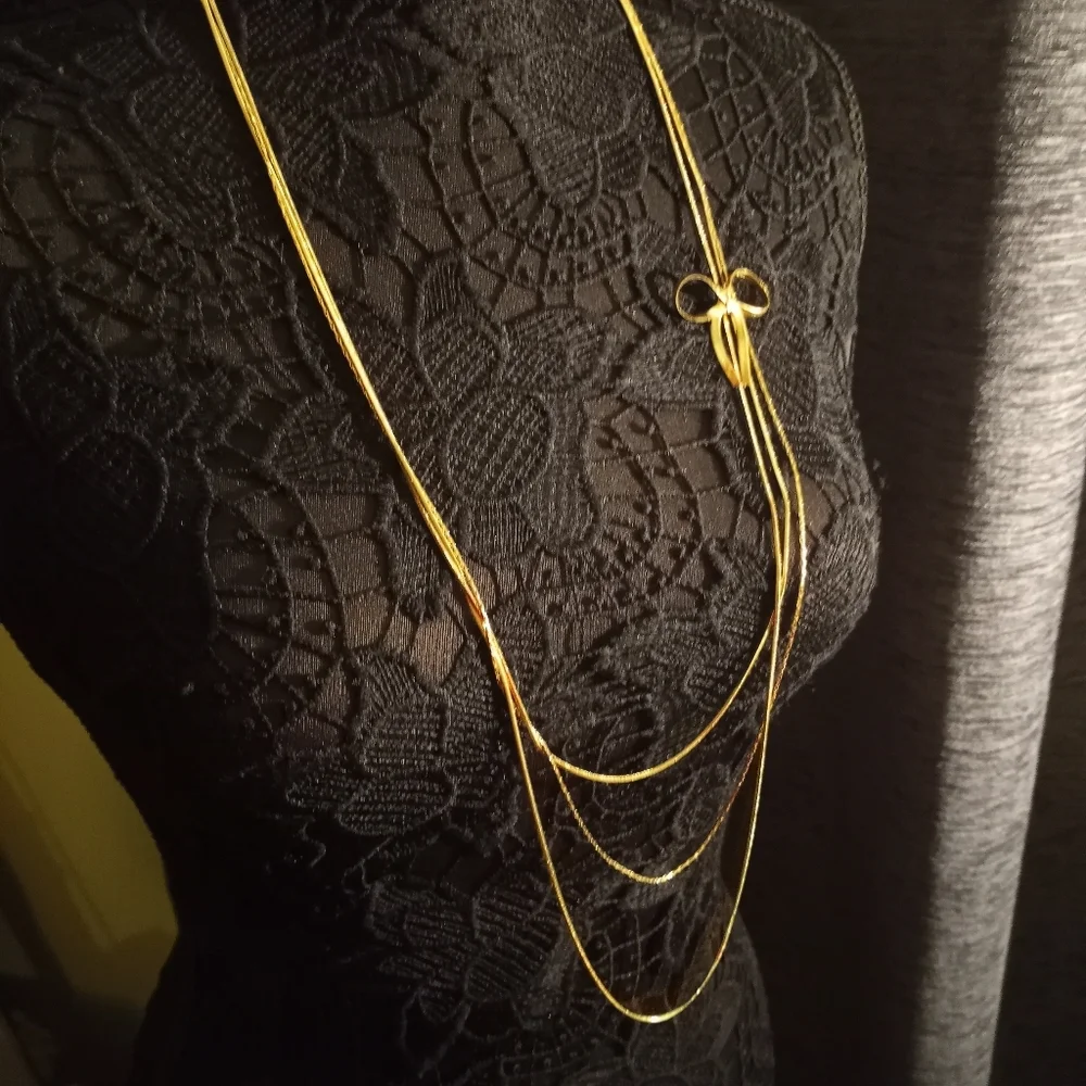 3 CHAIN GOLD PLATED BOW NECKLACE